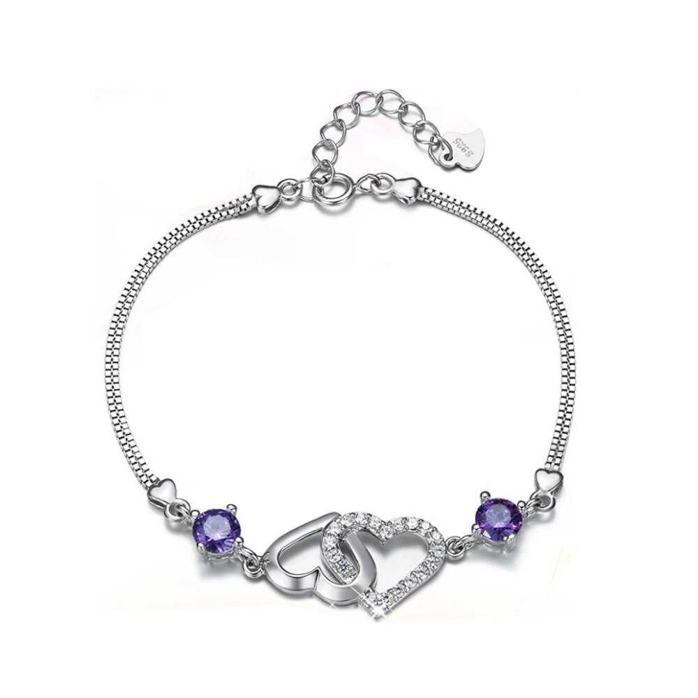 Women's Silver Plated Inverted Double Heart Charm Bracelet