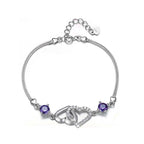 Women's Silver Plated Inverted Double Heart Charm Bracelet