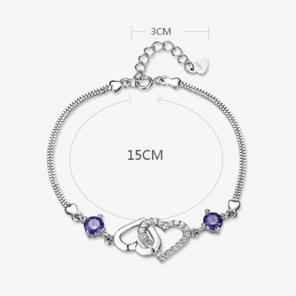 Women's Silver Plated Inverted Double Heart Charm Bracelet
