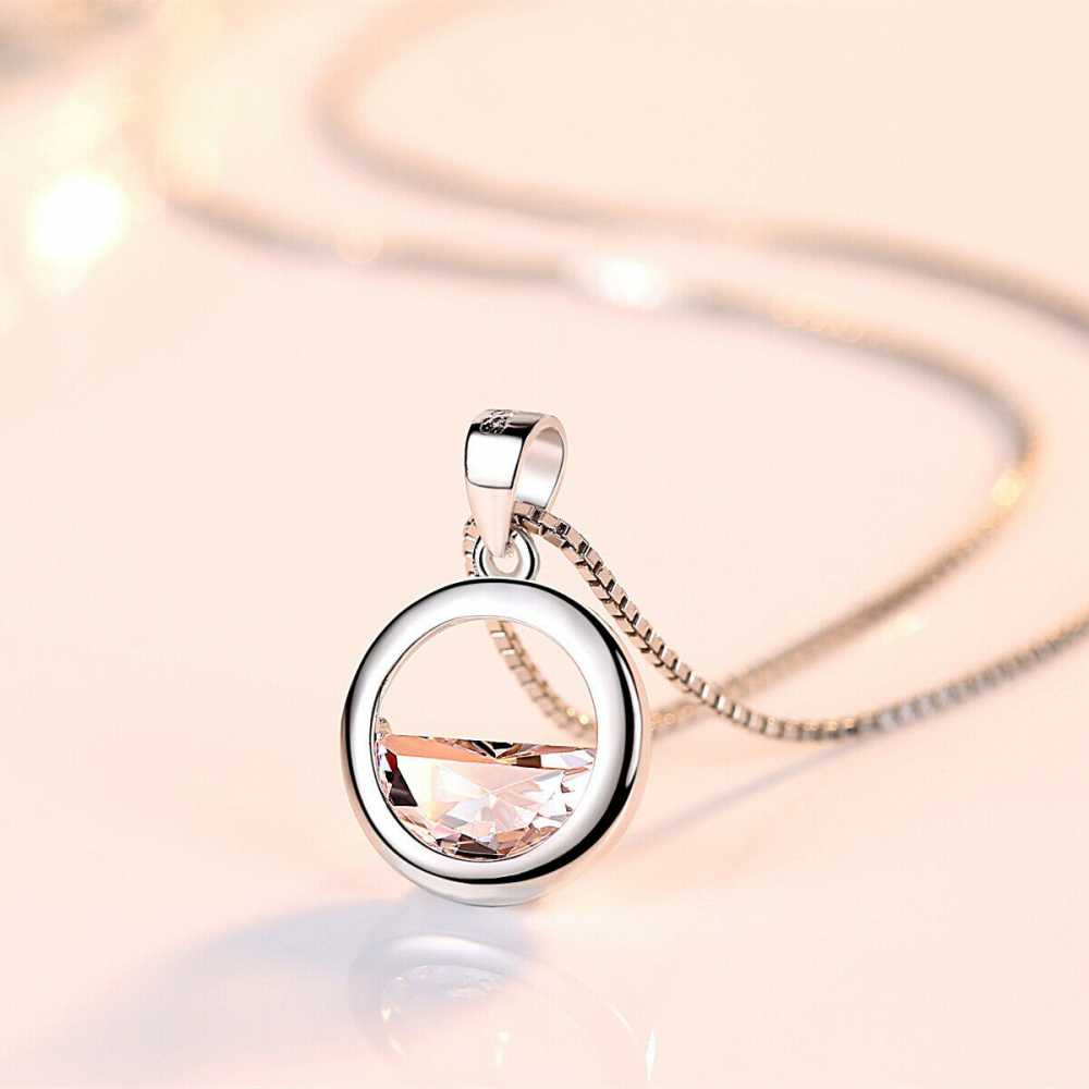Women's Half Disk Zirconia Paved Hollow Circle Pendant Necklace