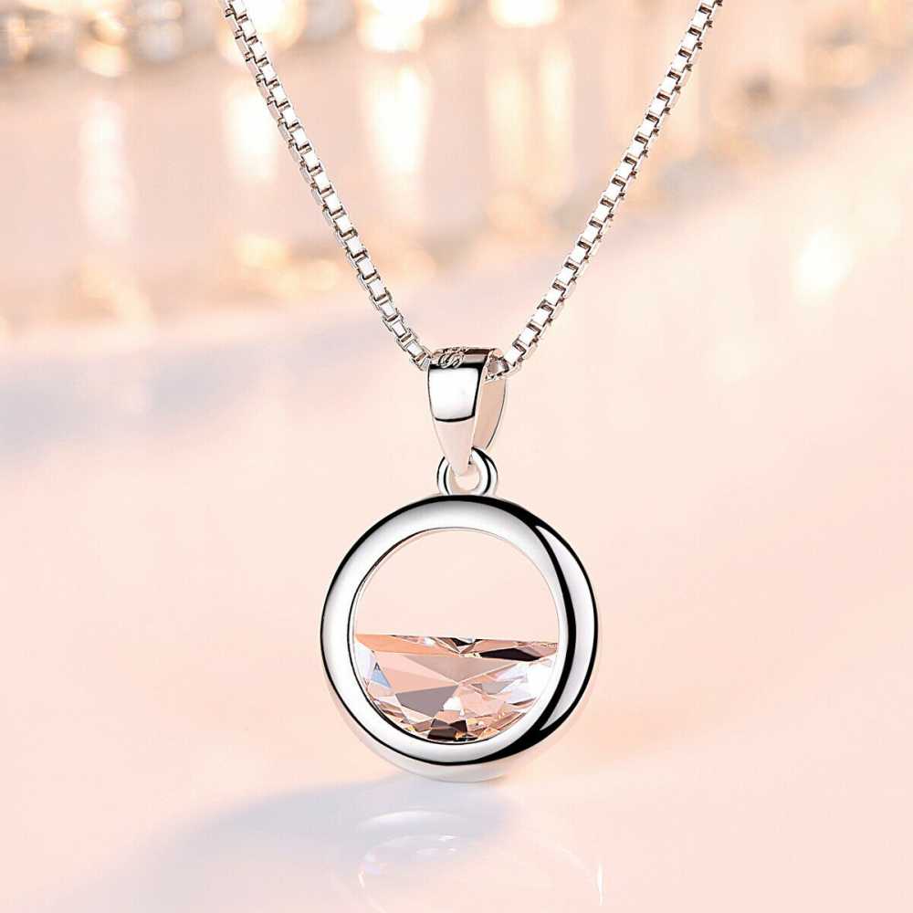 Women's Half Disk Zirconia Paved Hollow Circle Pendant Necklace