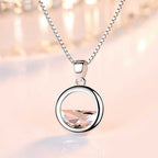 Women's Half Disk Zirconia Paved Hollow Circle Pendant Necklace