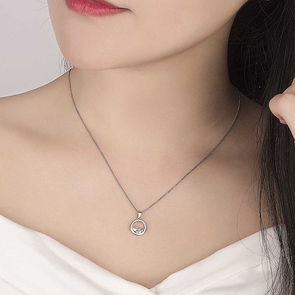 Women's Half Disk Zirconia Paved Hollow Circle Pendant Necklace