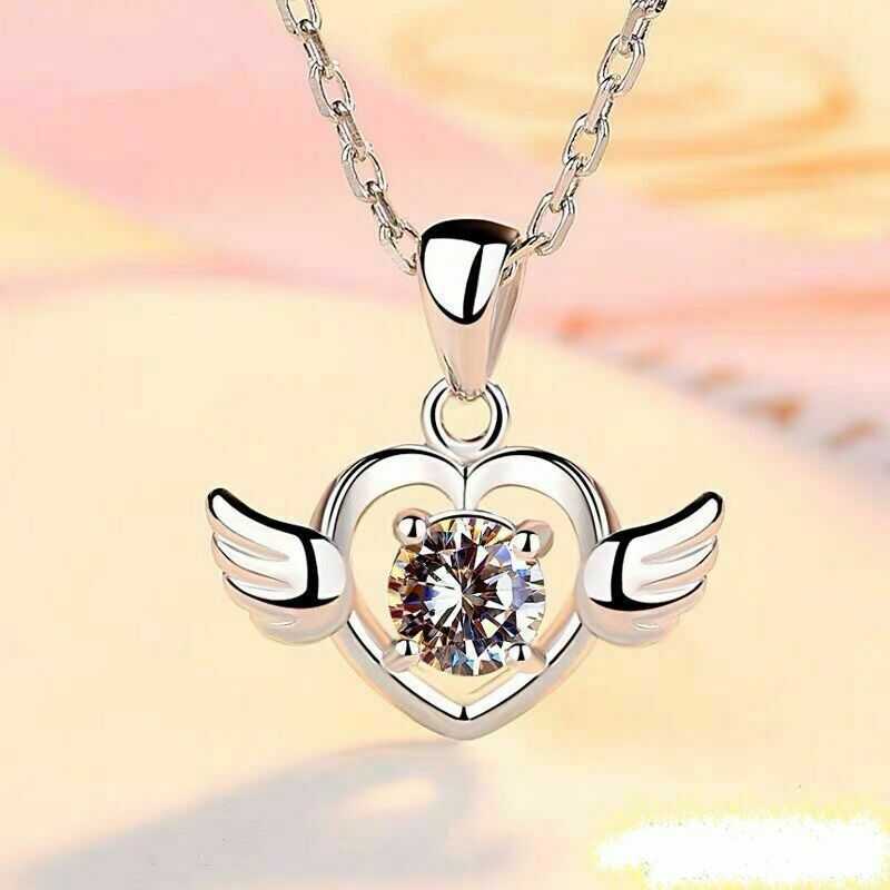 Women's Silver Plated Angel Winged Heart Pendant Necklace