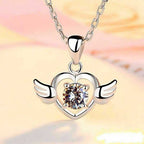 Women's Silver Plated Angel Winged Heart Pendant Necklace