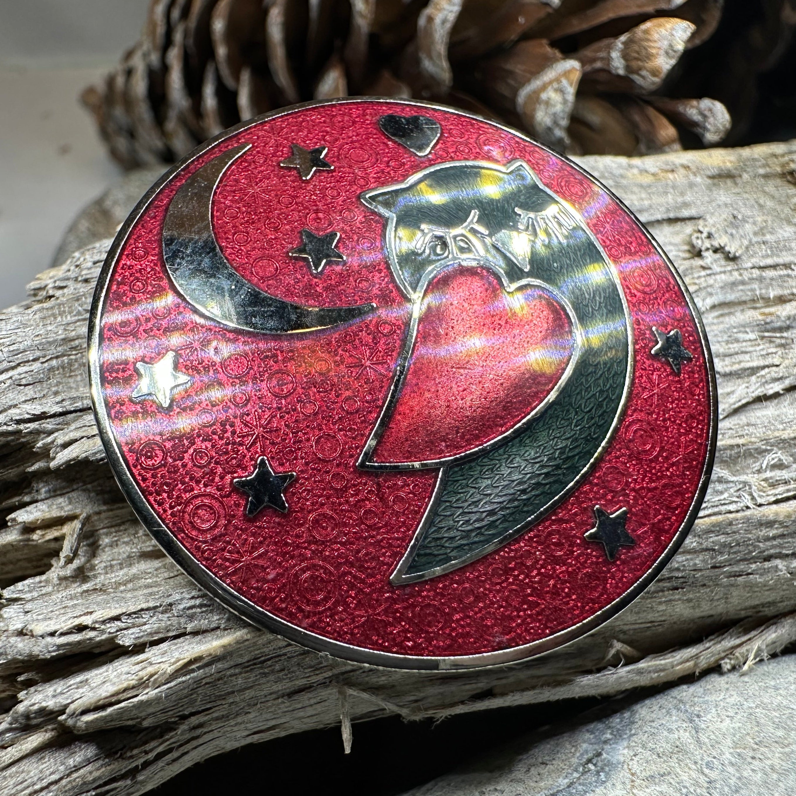 Red Enamel Owl Love Brooch