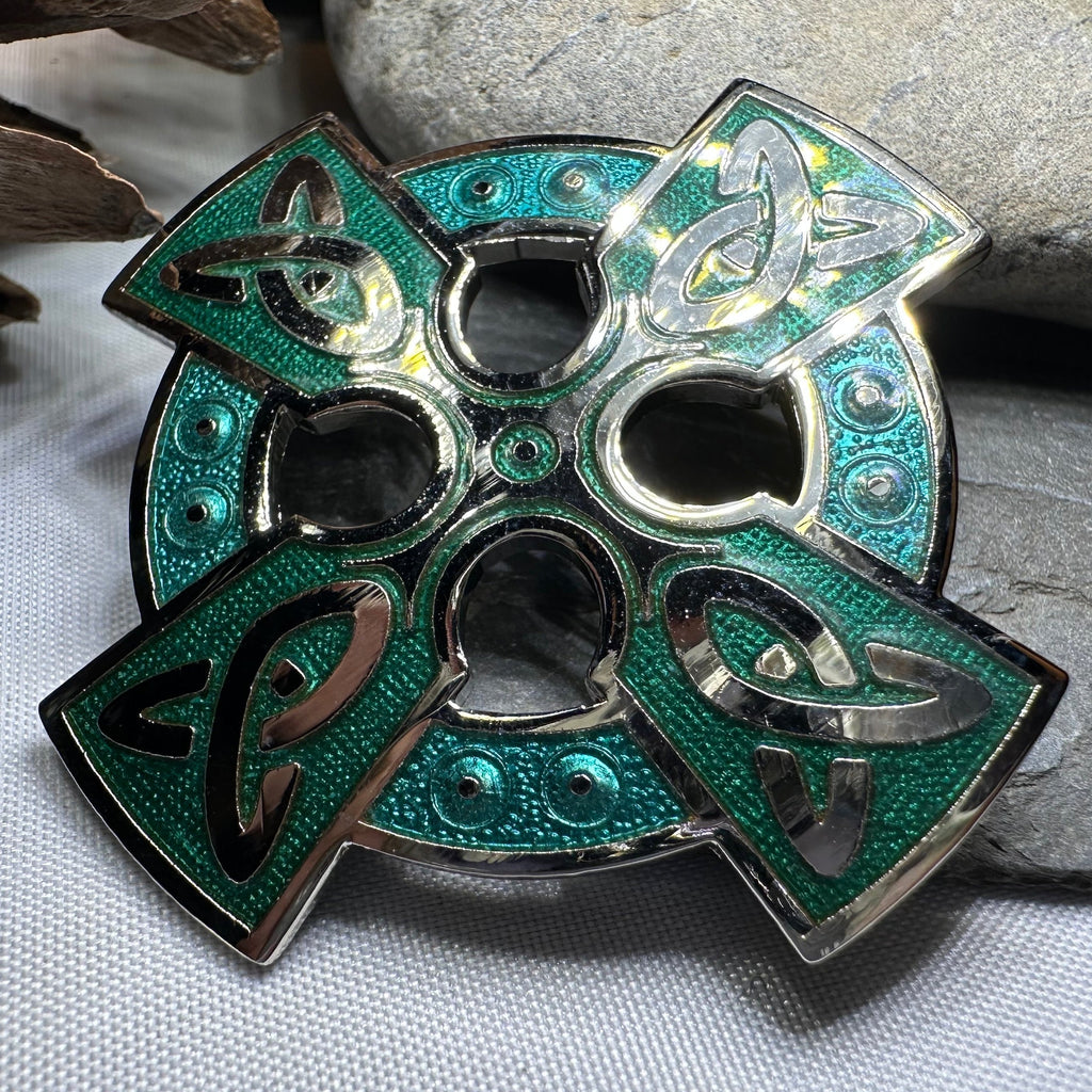 Enamel Celtic Cross Brooch