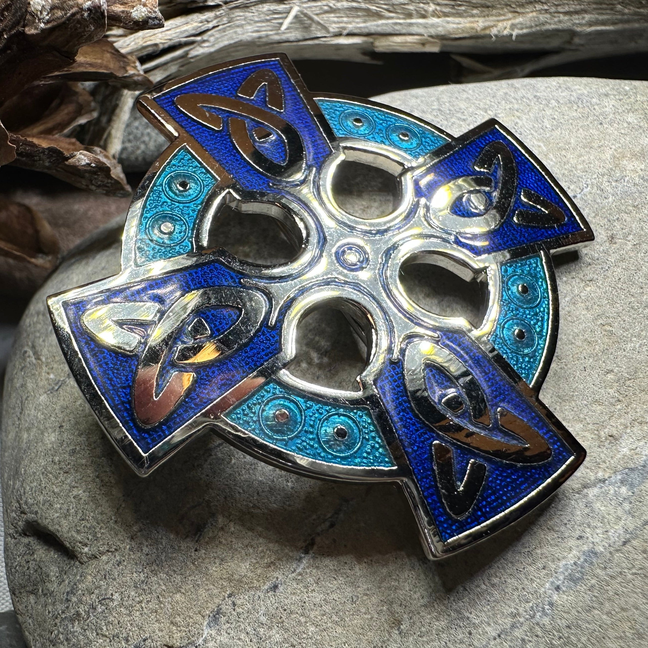 Enamel Celtic Cross Brooch