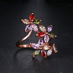 Petal Ring with Multicoloured Zirconia in Rose Gold