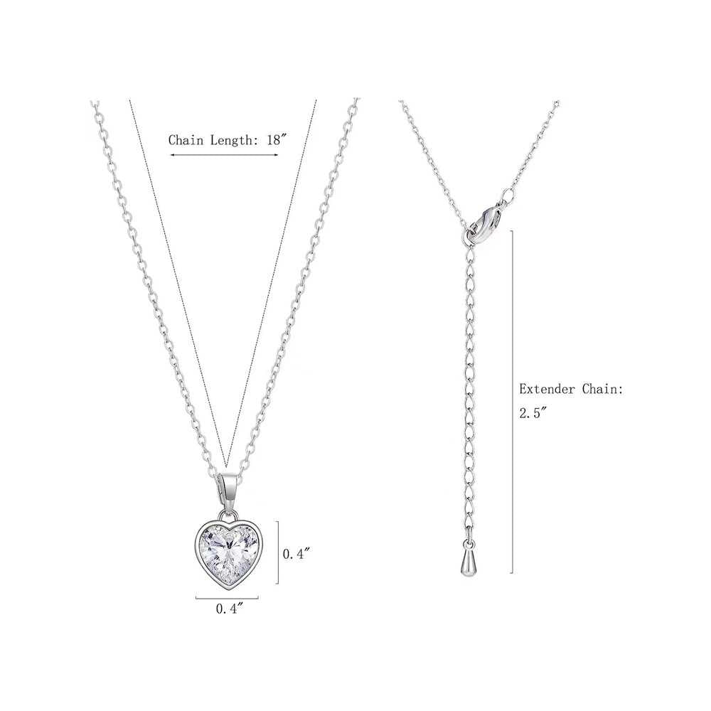 Women's Silver Plated Heart Shaped Pendant Necklace With Cubic Zirconia