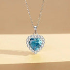 Silver Solitaire Cluster Heart Pendant Necklace For Women