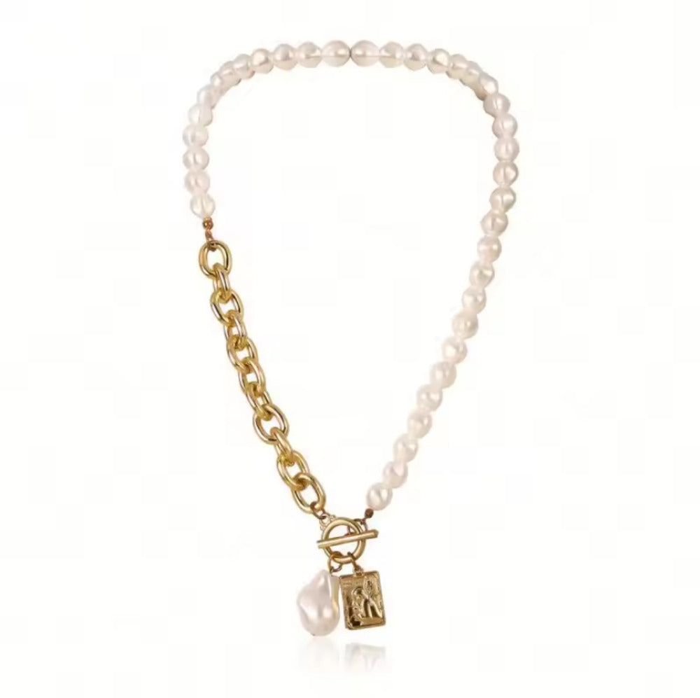 Women's Double Layered Boho Pearl Drop And Baroque Necklace