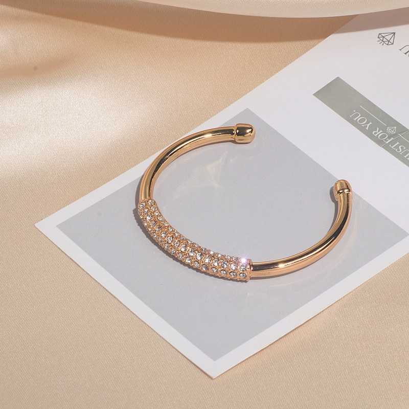 Women's Open Cuff Adjustable Bracelet Studded With Crystals