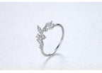 Women's Silver Plated Olive Leaf Zirconia Paved Open Ring