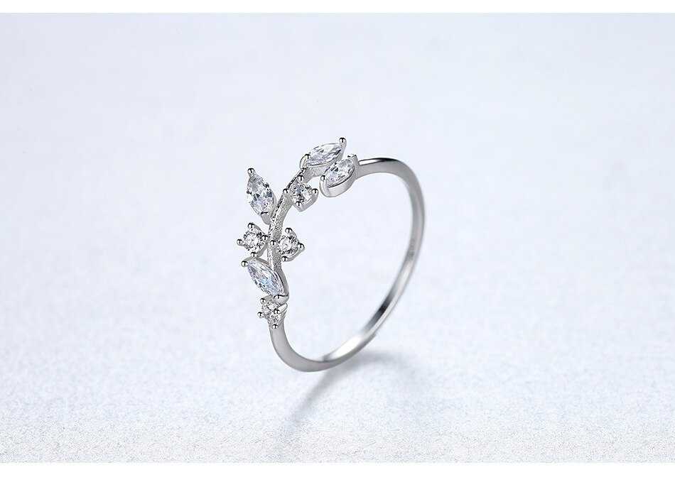 Women's Silver Plated Olive Leaf Zirconia Paved Open Ring