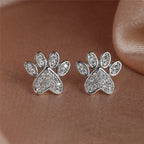 White Zirconia Paw Heart-Shaped Earrings