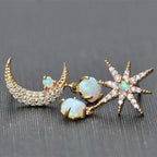 Opal and Gold Moon & Star Earrings