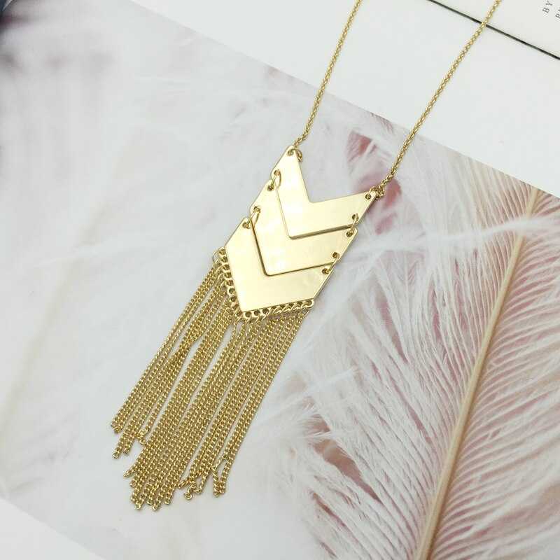 Women's Bohemian Long Chain Pendant Necklace With Chain Tassel
