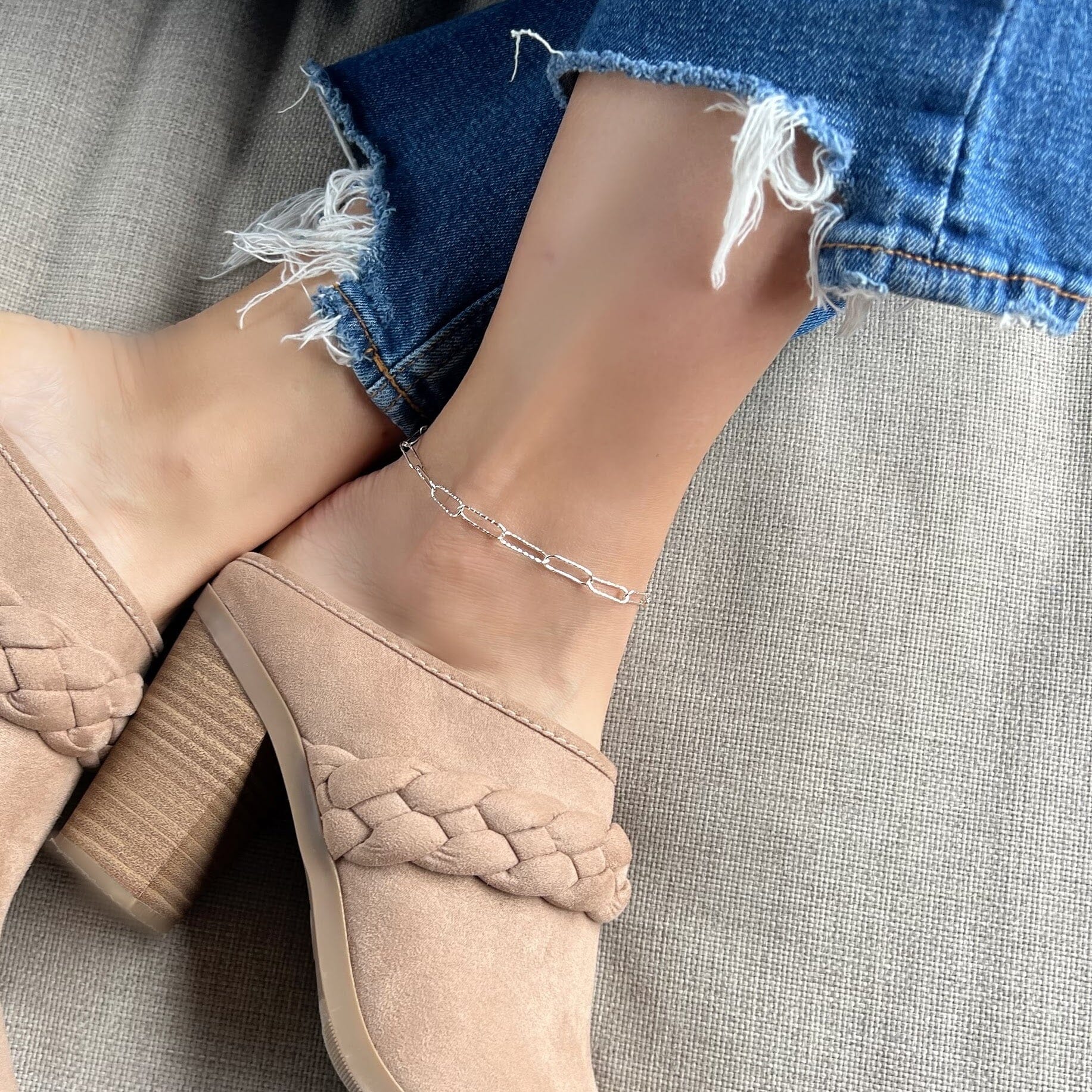 Hammered Paperclip Anklet