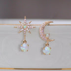 Opal and Gold Moon & Star Earrings