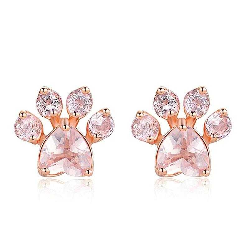Women's Rose Gold Plated Rhinestone Paw Pendant Jewelry Set