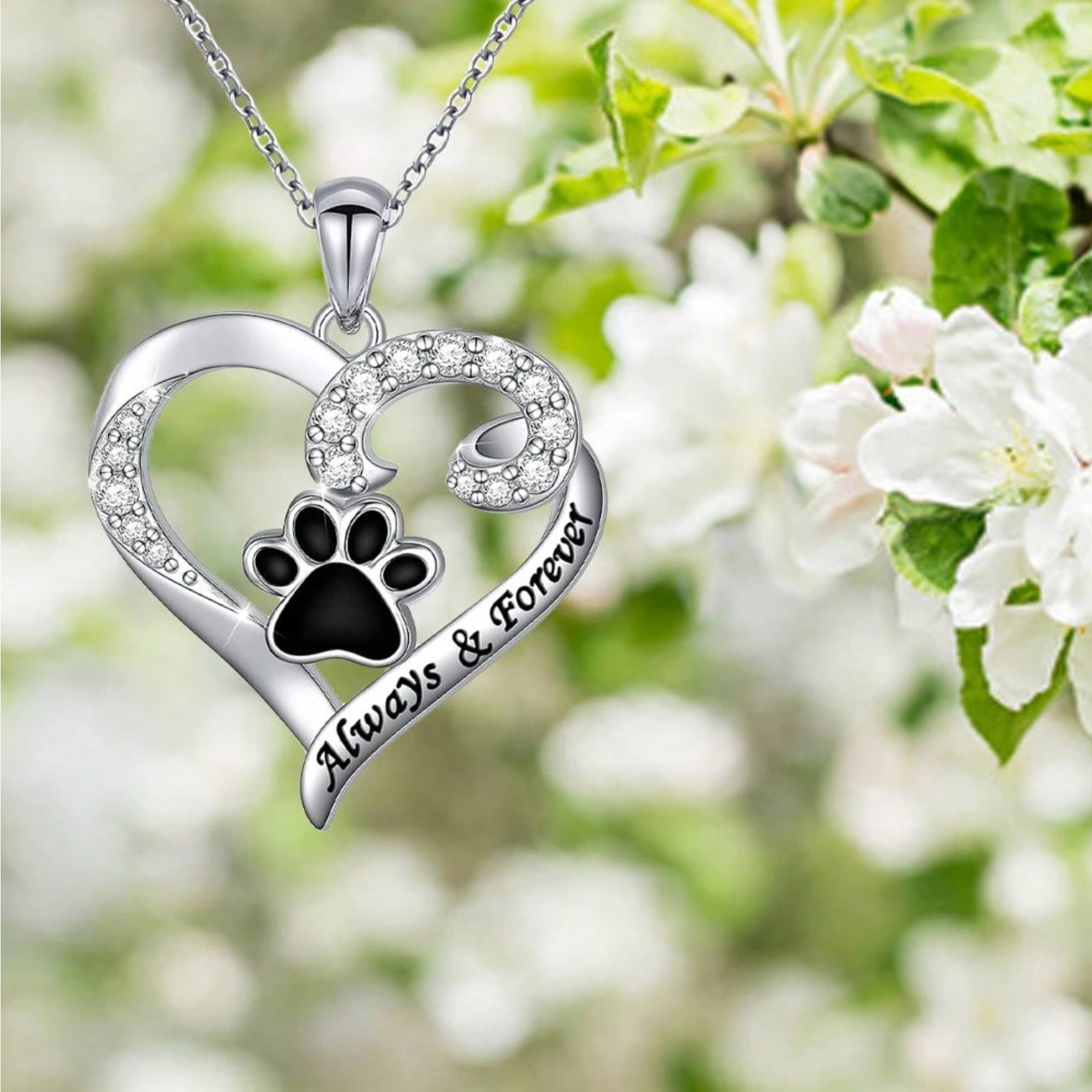 Dog Paw Necklace – Heart Design in Stainless Steel