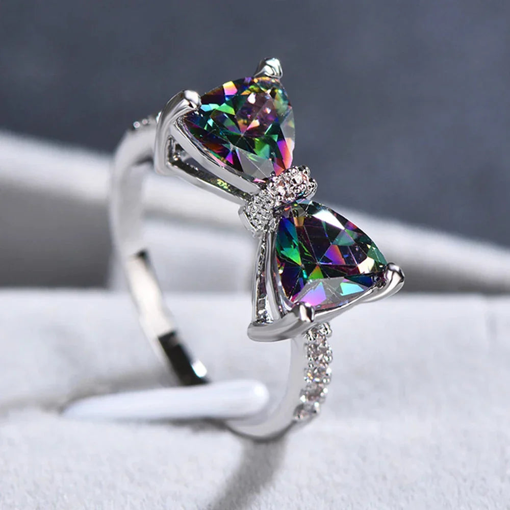 Multicolor Crystal Bow Ring