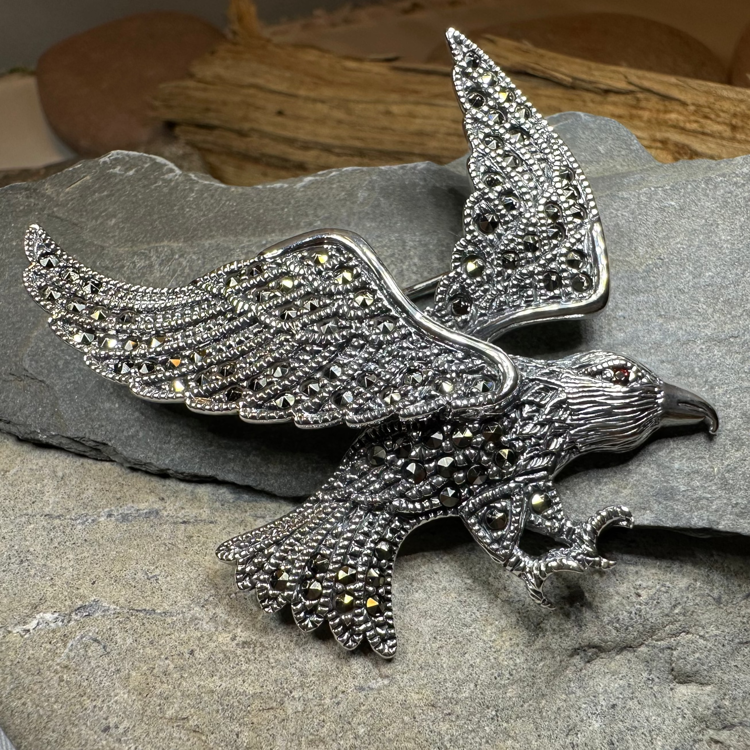 Glorious Marcasite Eagle Necklace & Brooch