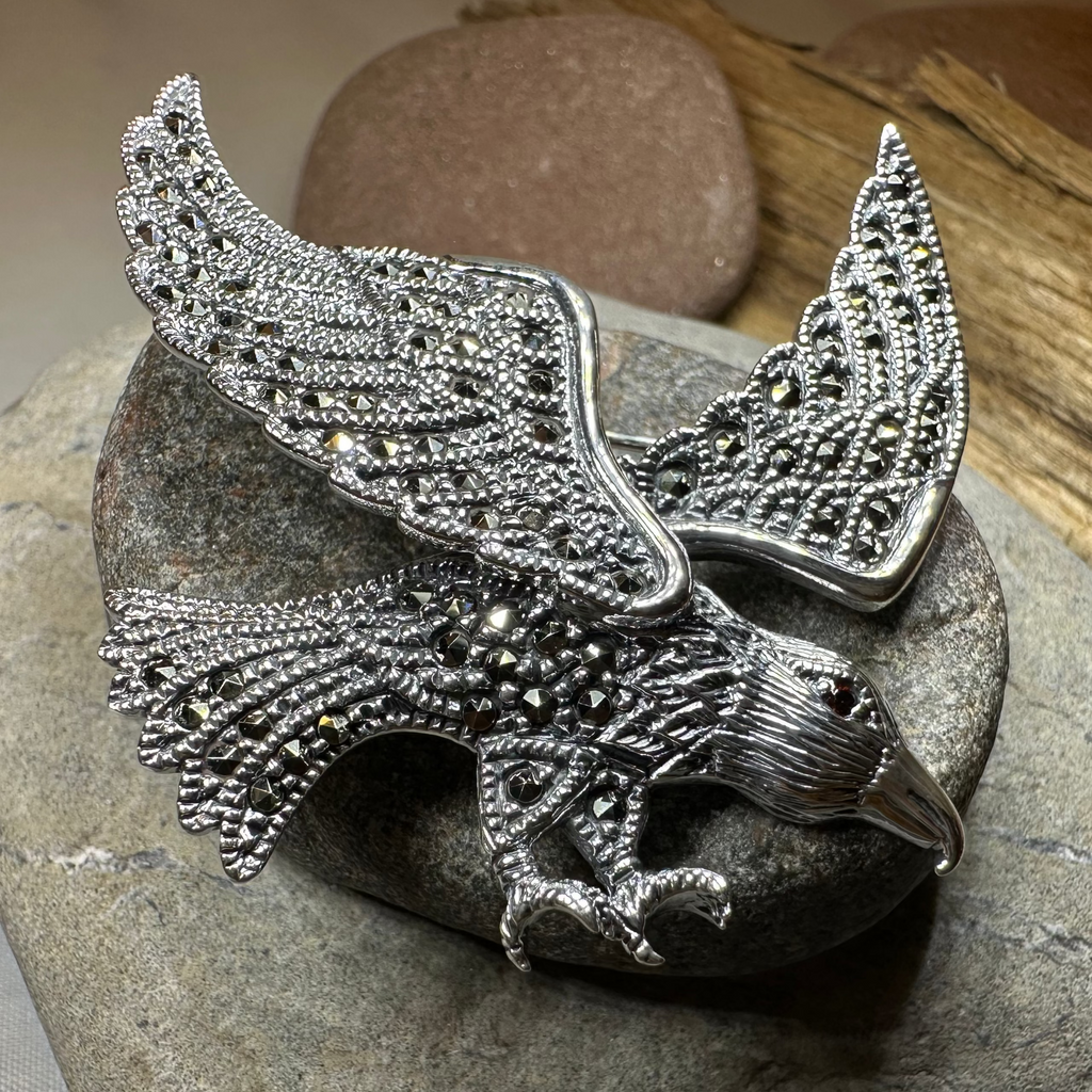 Glorious Marcasite Eagle Necklace & Brooch