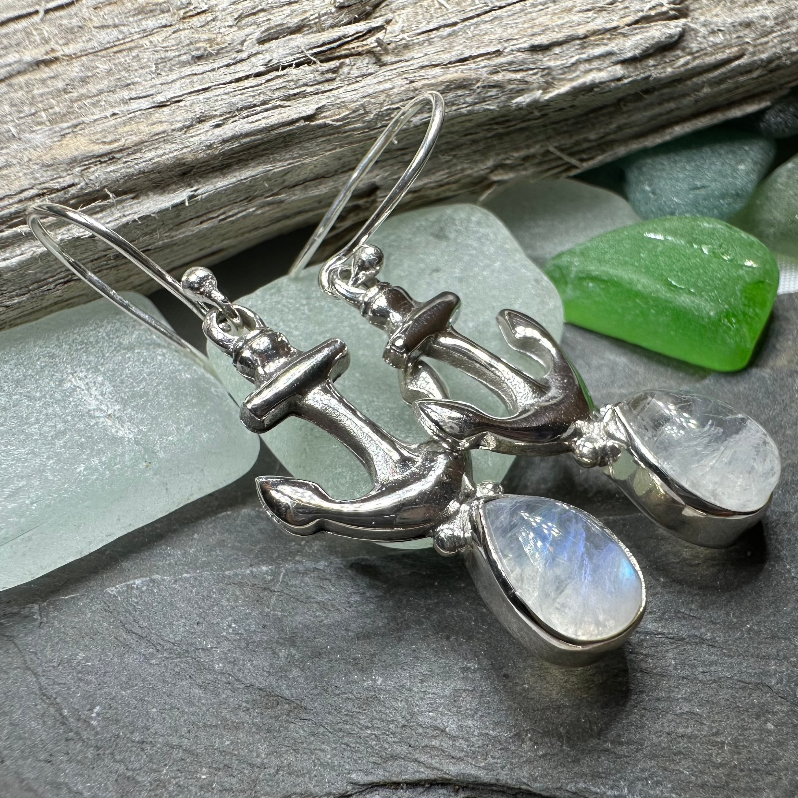 Moonstone Anchor Earrings