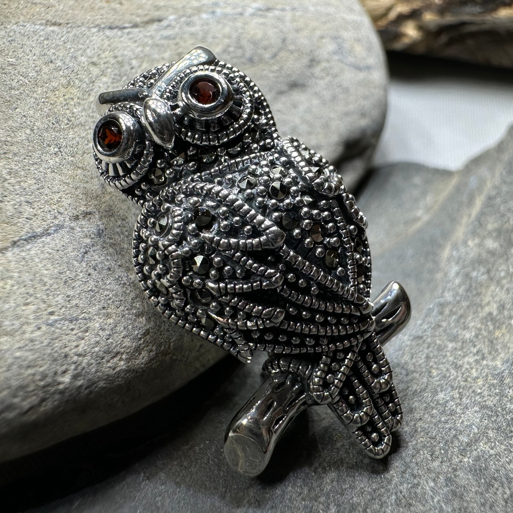Keena Marcasite Owl Necklace & Brooch