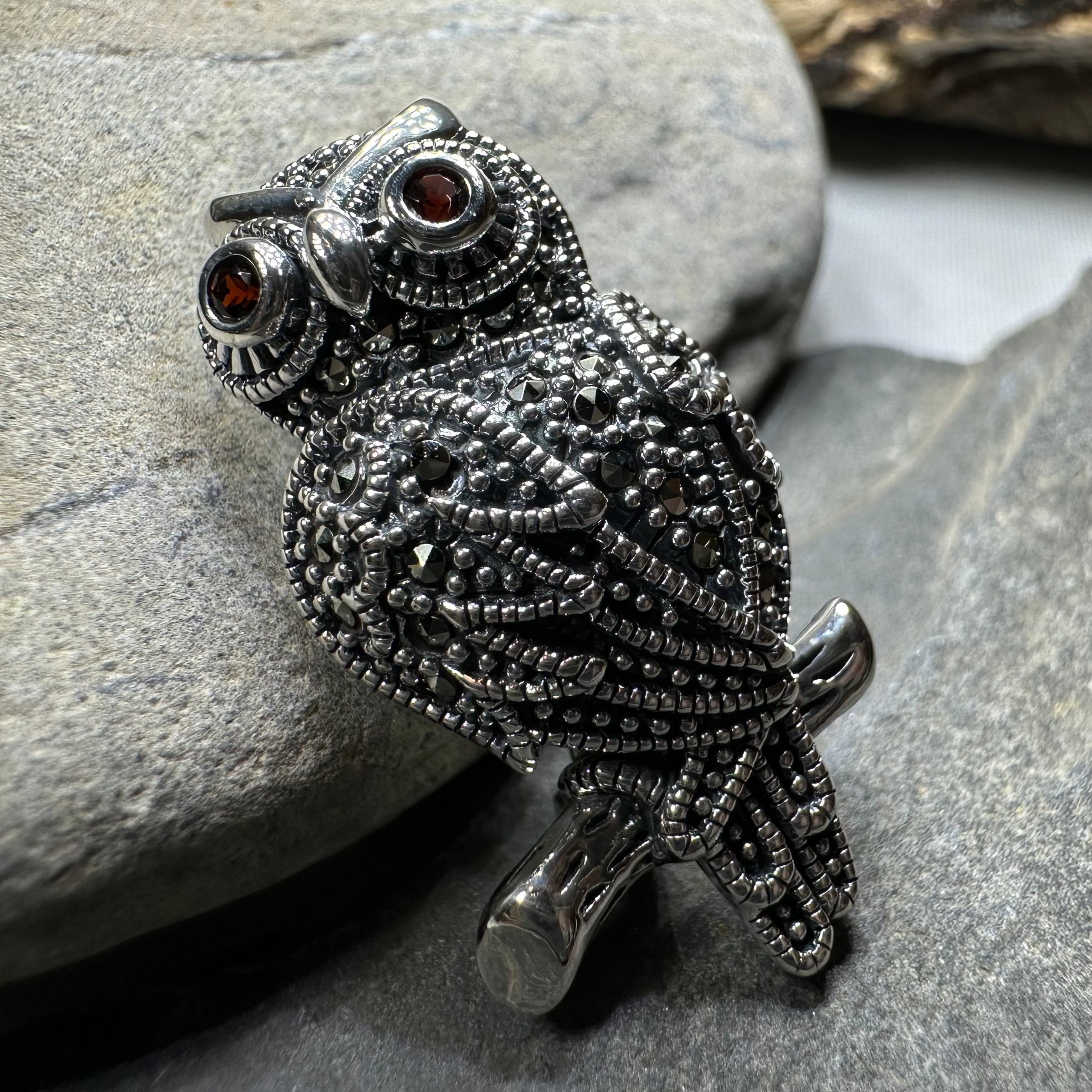 Keena Marcasite Owl Necklace & Brooch