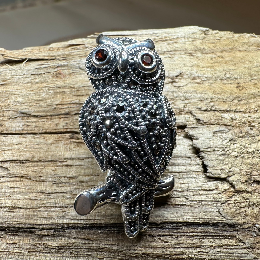 Keena Marcasite Owl Necklace & Brooch