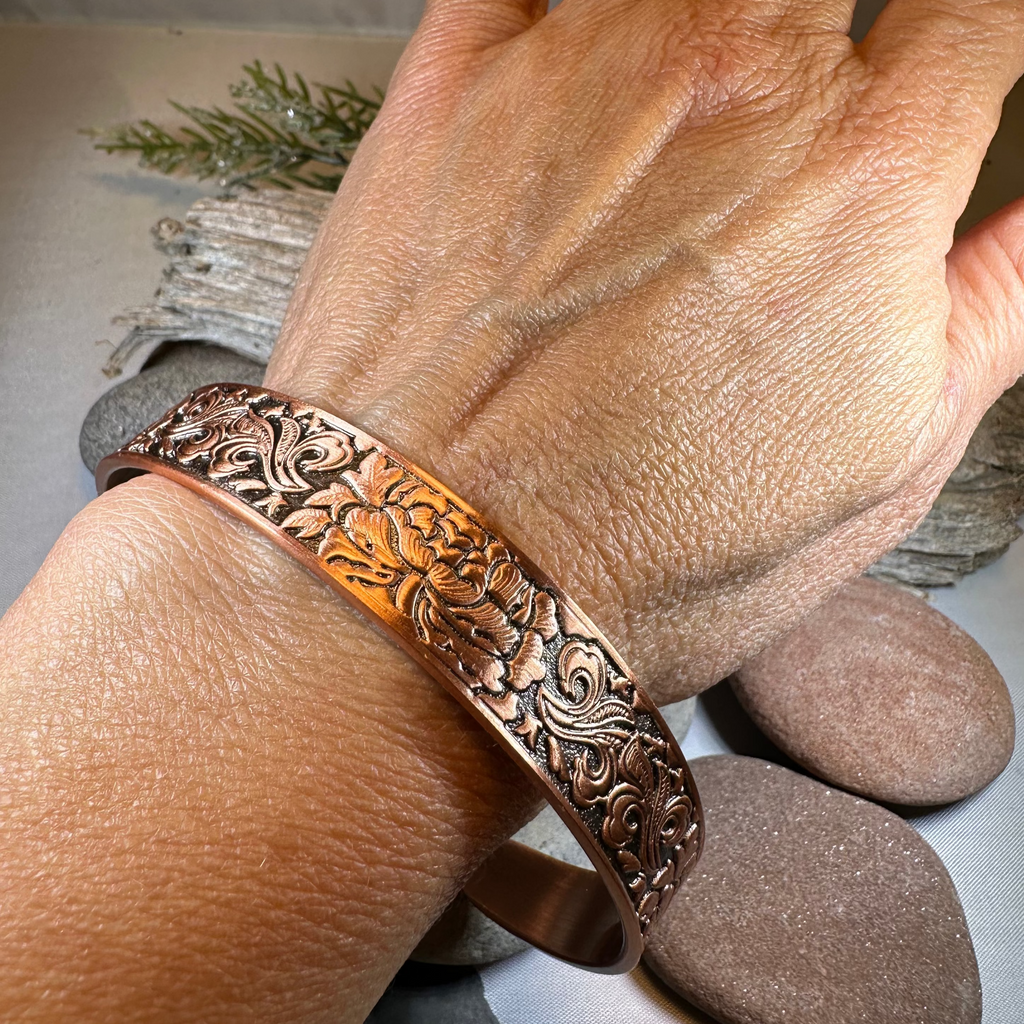 Peony Passion Copper Cuff Bracelet