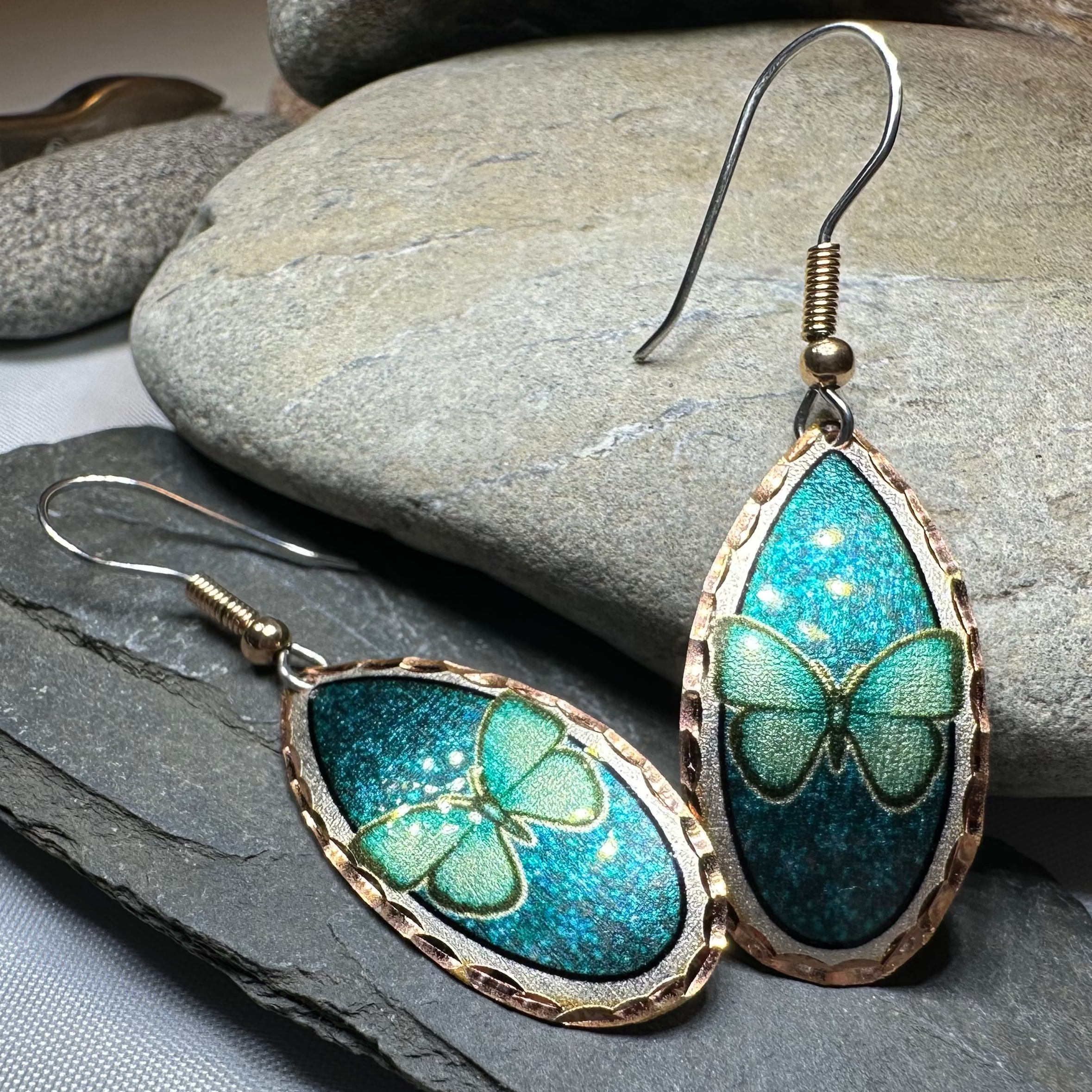 Blue Butterfly Copper Earrings