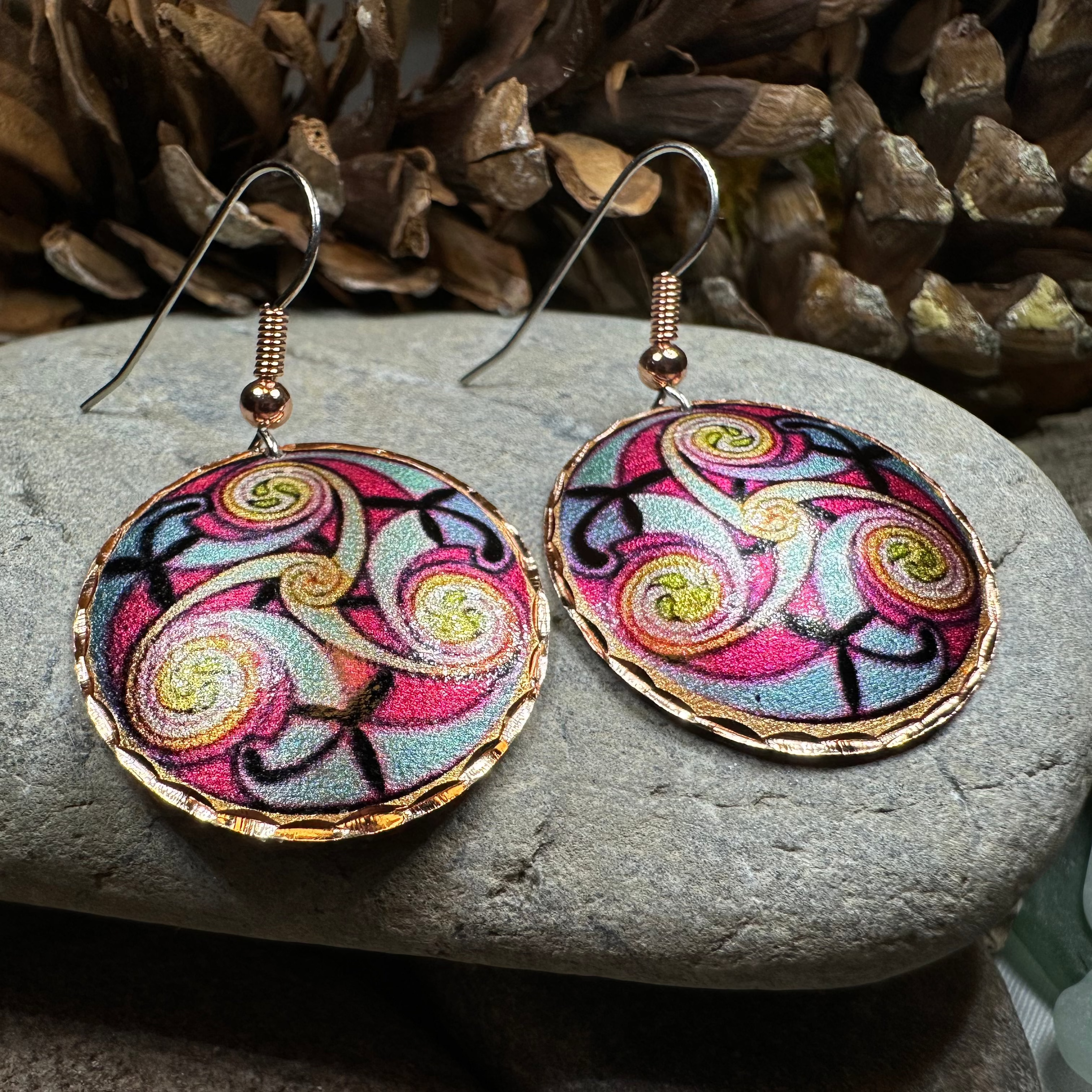 Summer Solstice Celtic Spiral Copper Earrings