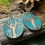 Green Oak Tree of Life Copper Earrings