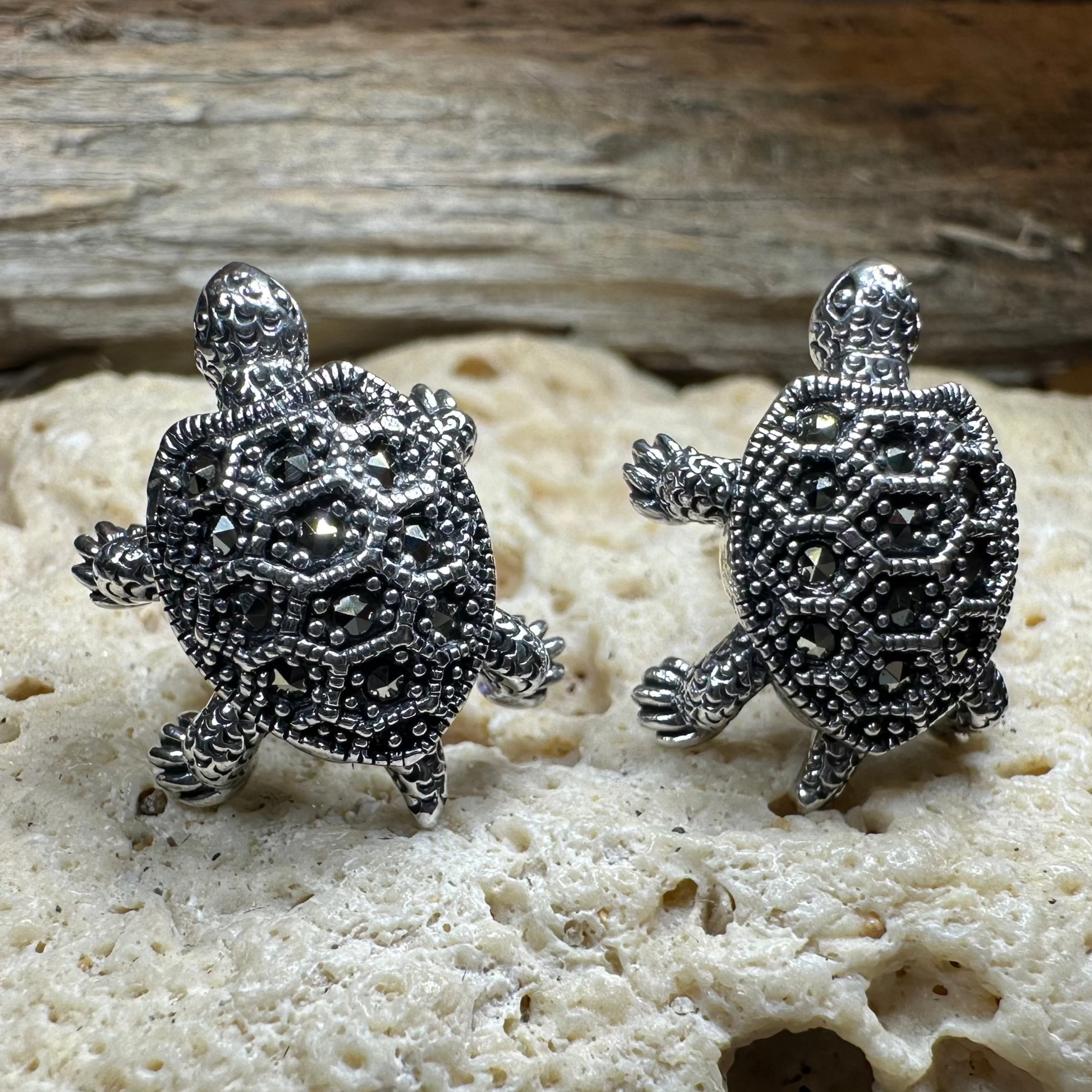 Marcasite Turtle Post Earrings