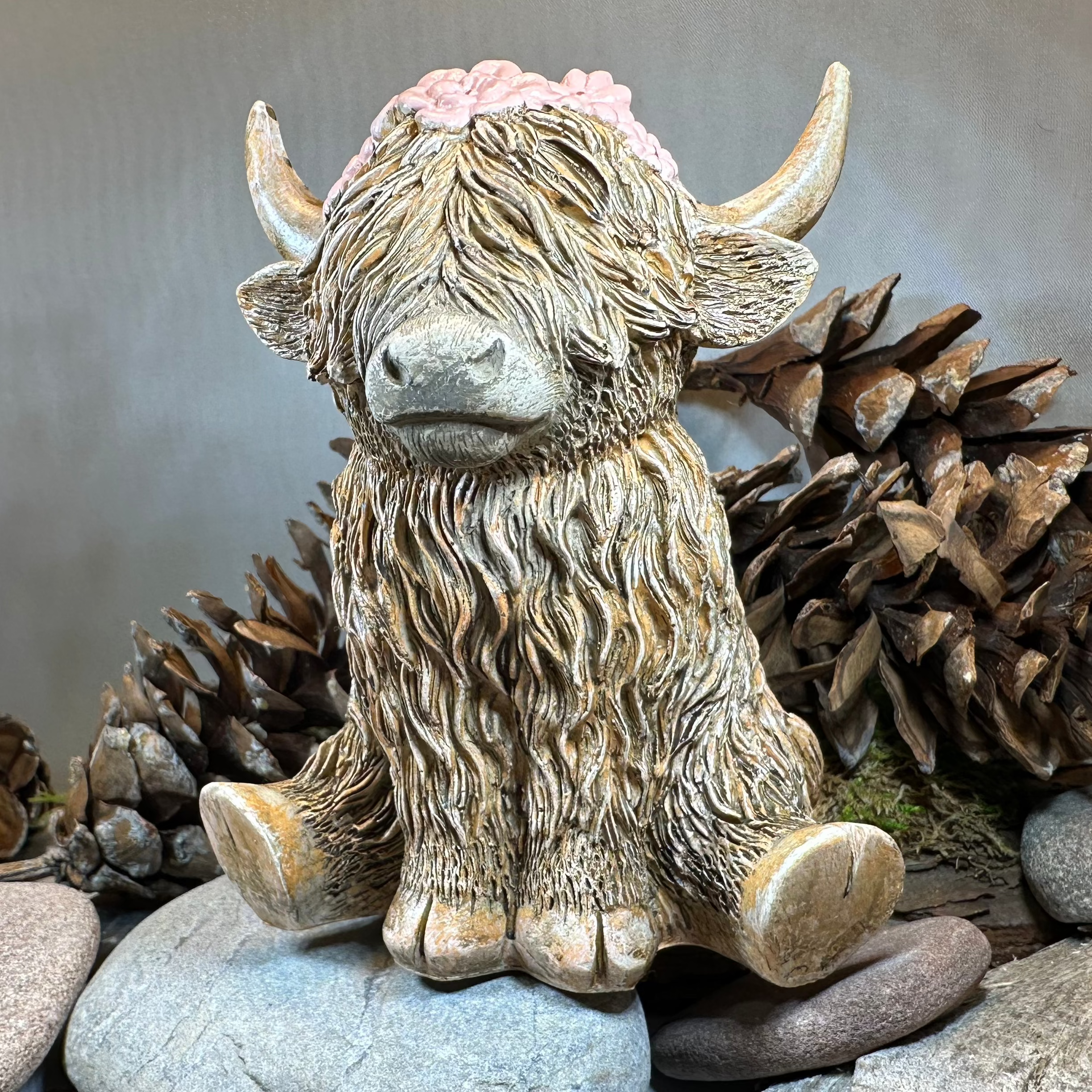 Flowers Highland Cow Figurine