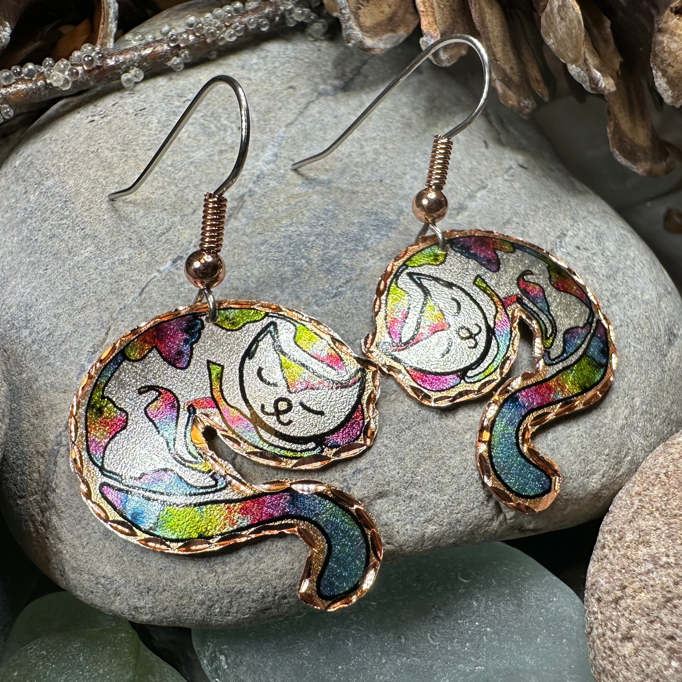 Hippie Cat Copper Earrings