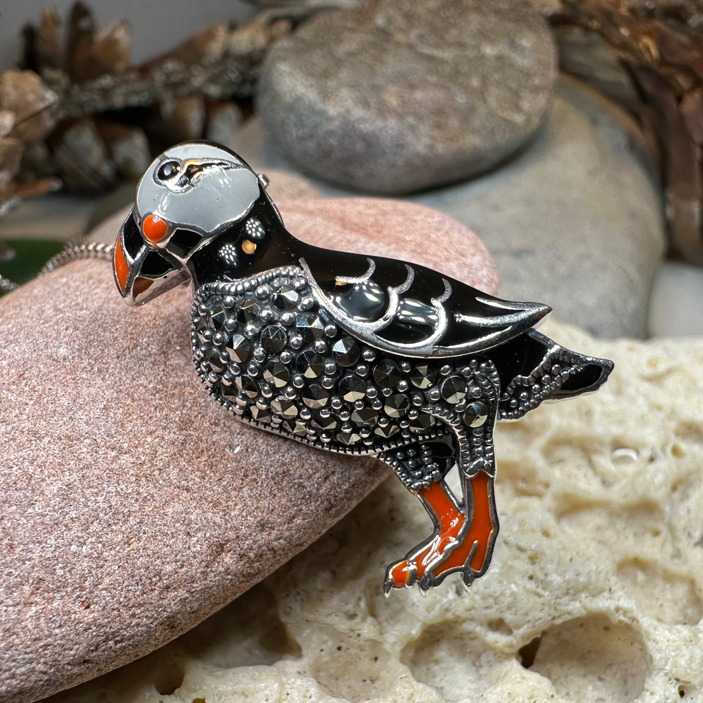 Coastal Puffin Marcasite Brooch