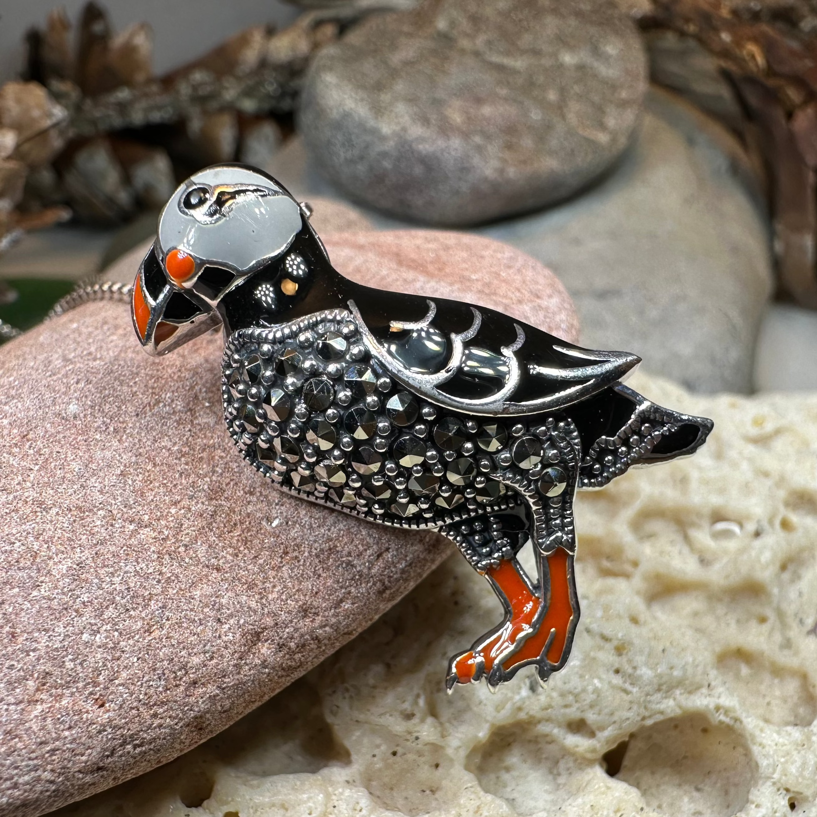 Coastal Puffin Marcasite Brooch