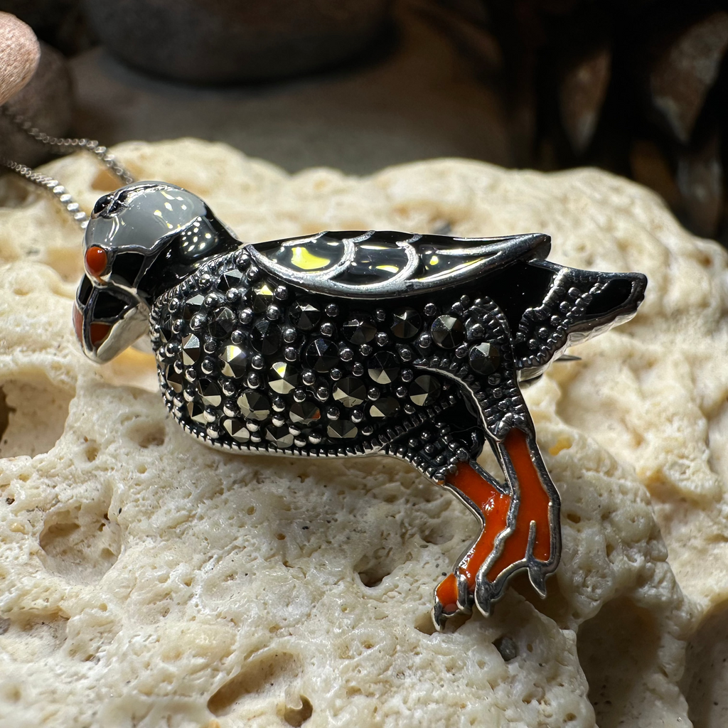 Coastal Puffin Marcasite Brooch