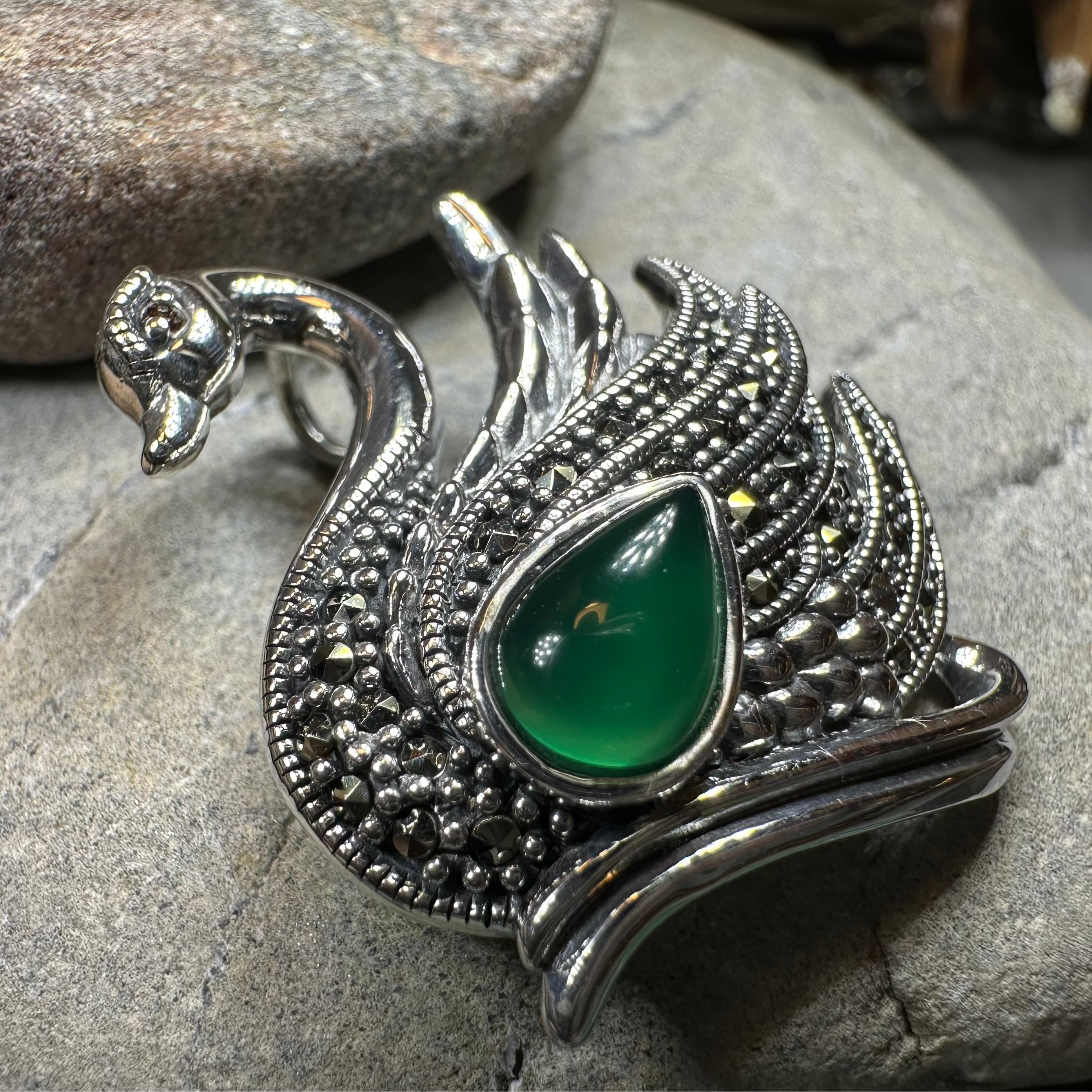 Eala Marcasite Swan Brooch