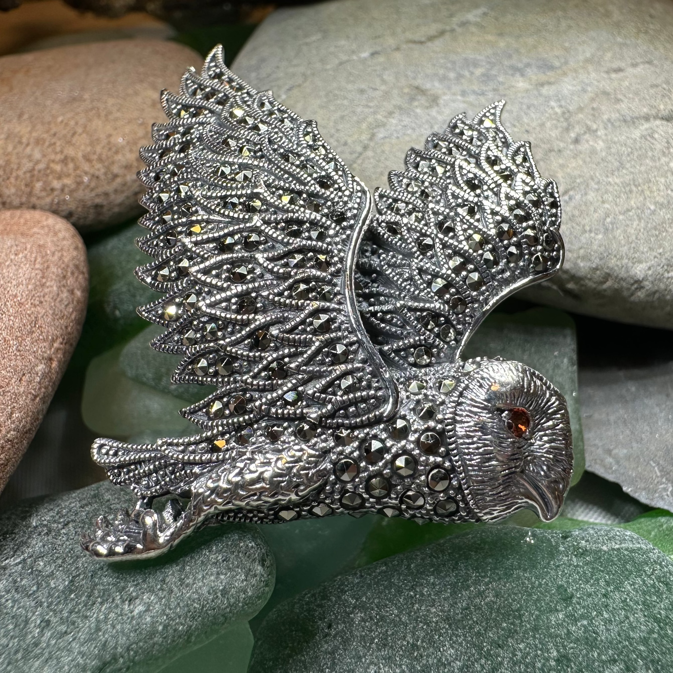Breena Marcasite Owl Necklace & Brooch
