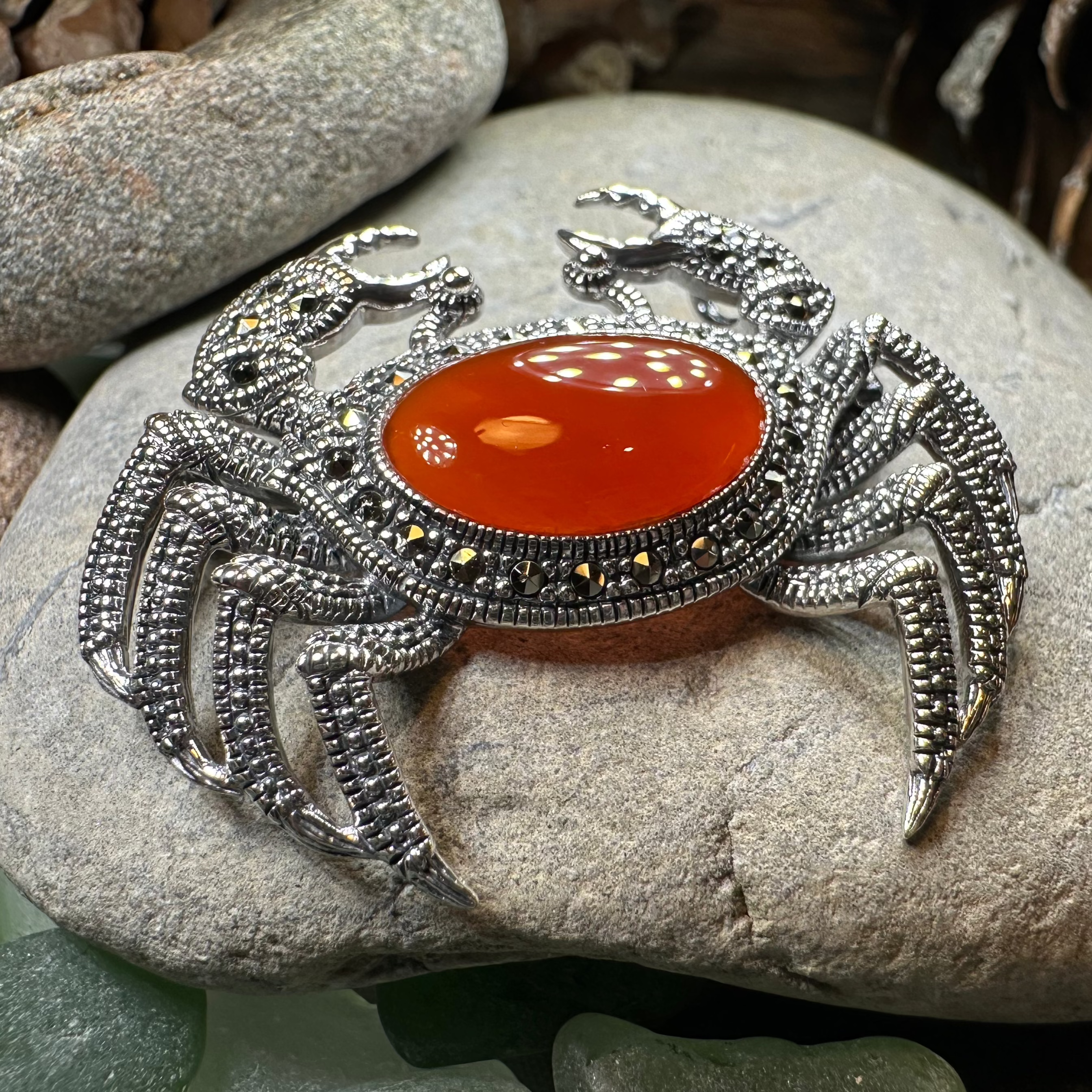 Carnelian Crab Brooch