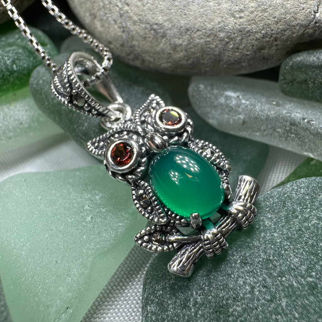 Emerald Aura Owl Necklace