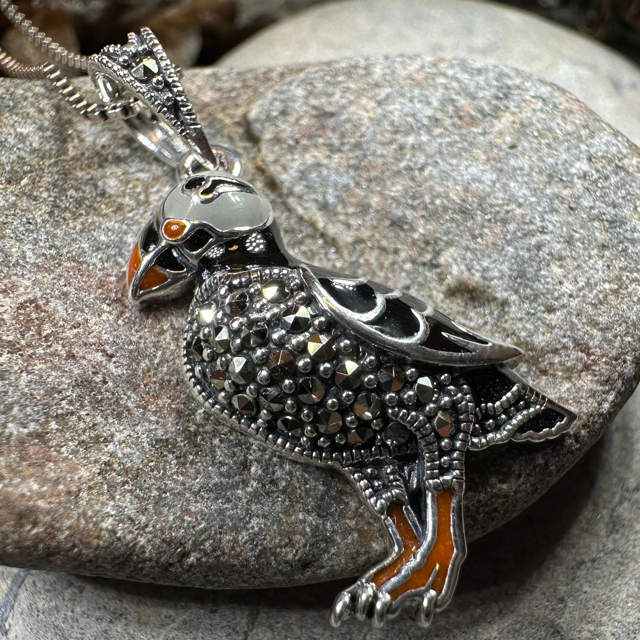 Coastal Puffin Marcasite Necklace