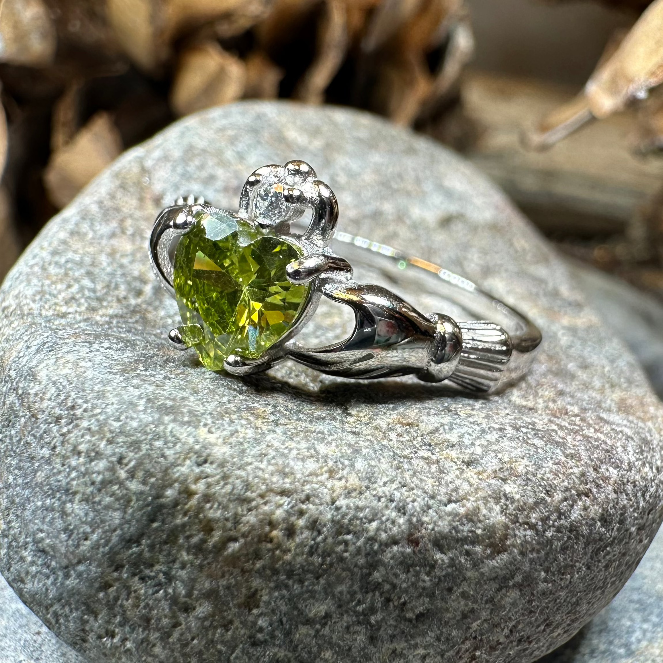 Peridot Green Claddagh Ring