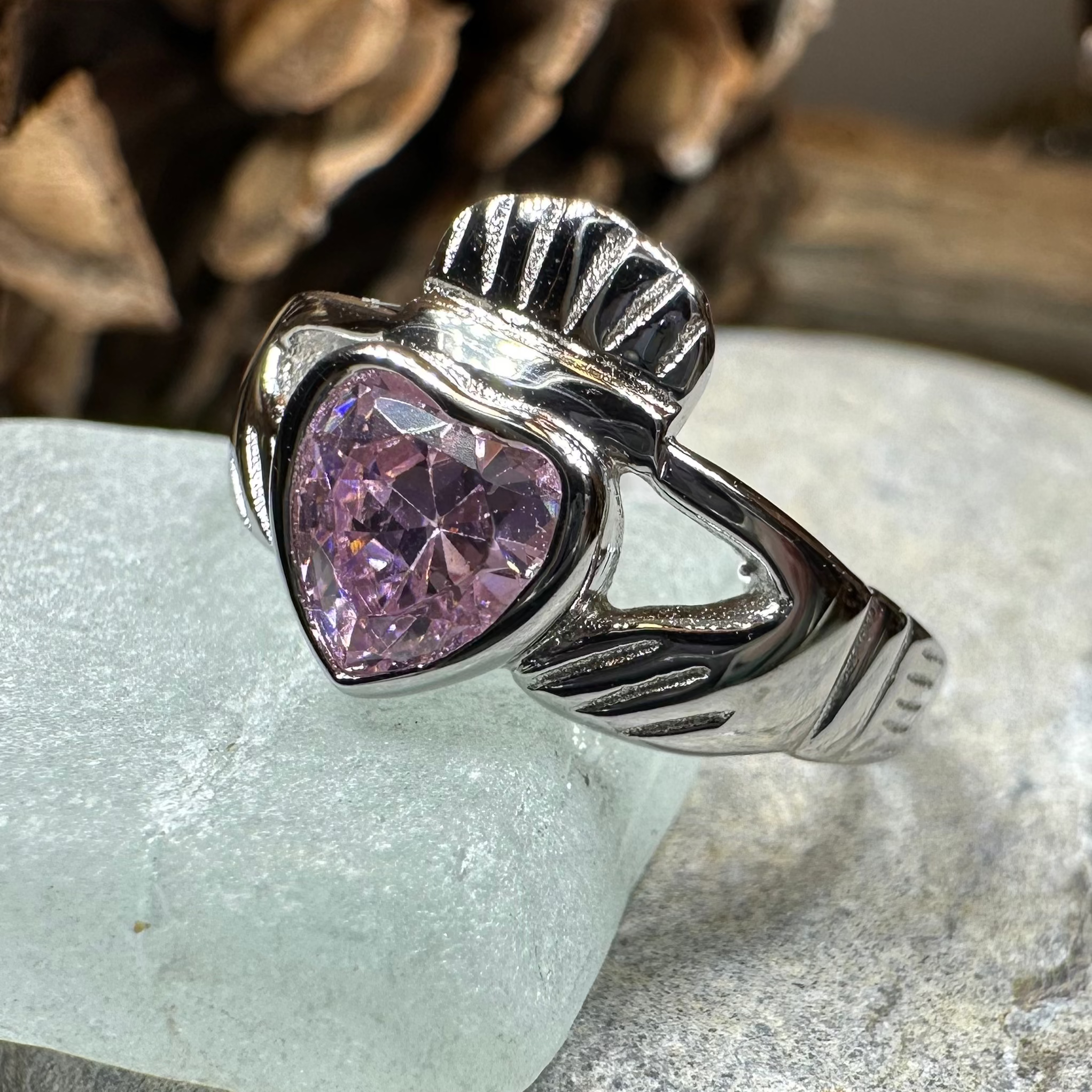 Pink Sapphire Claddagh Ring